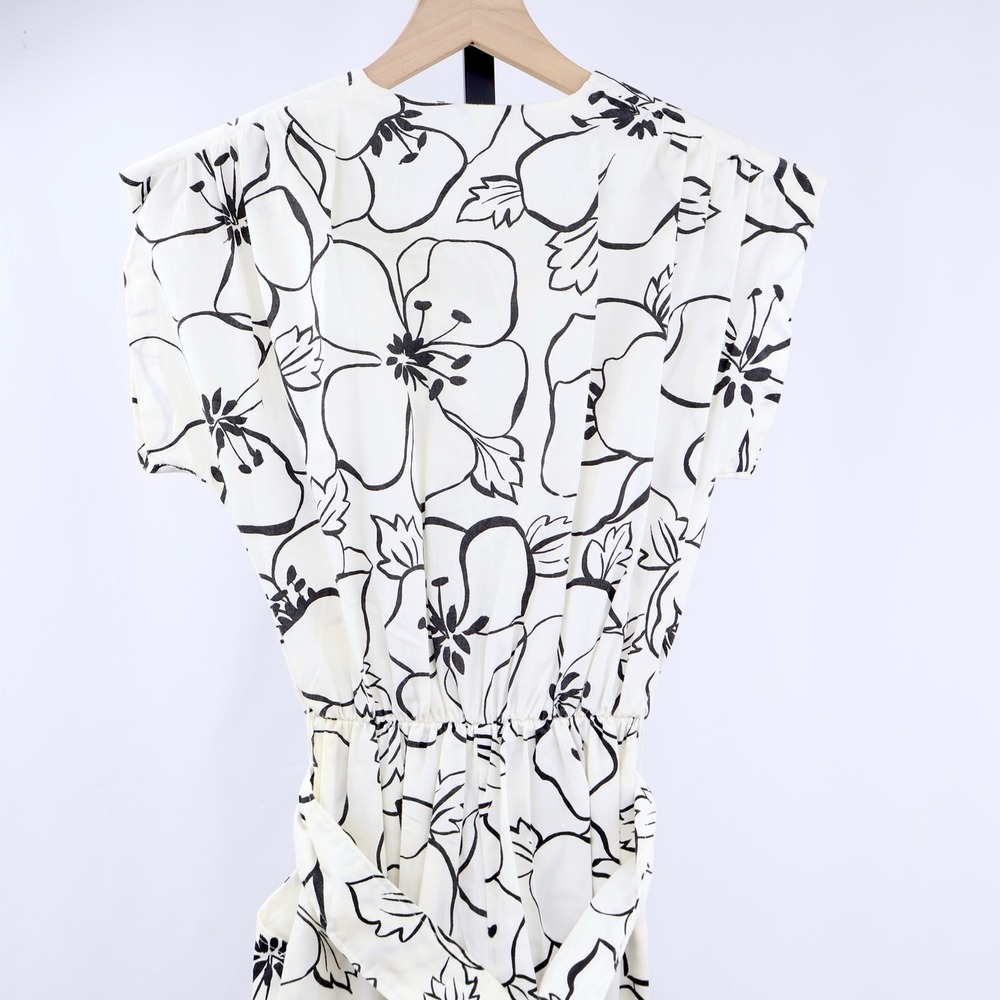 Vintage Floral Jumpsuit Womens White Black Wide Leg Pantsuit Belted 80s Romper - Picture 3 of 5